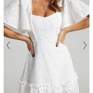 FANCY A SPRITZ SQUARE NECK MINI DRESS IN WHITE EMBROIDERY FROM SHOWPO